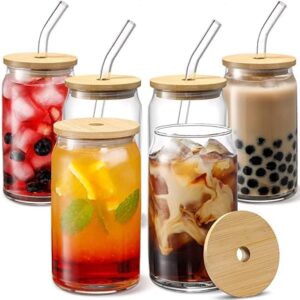 Mug with Wooden Lid and Clear Glass Straw / كوب زجاج بغطاء خشبى وشاليمو زجاج